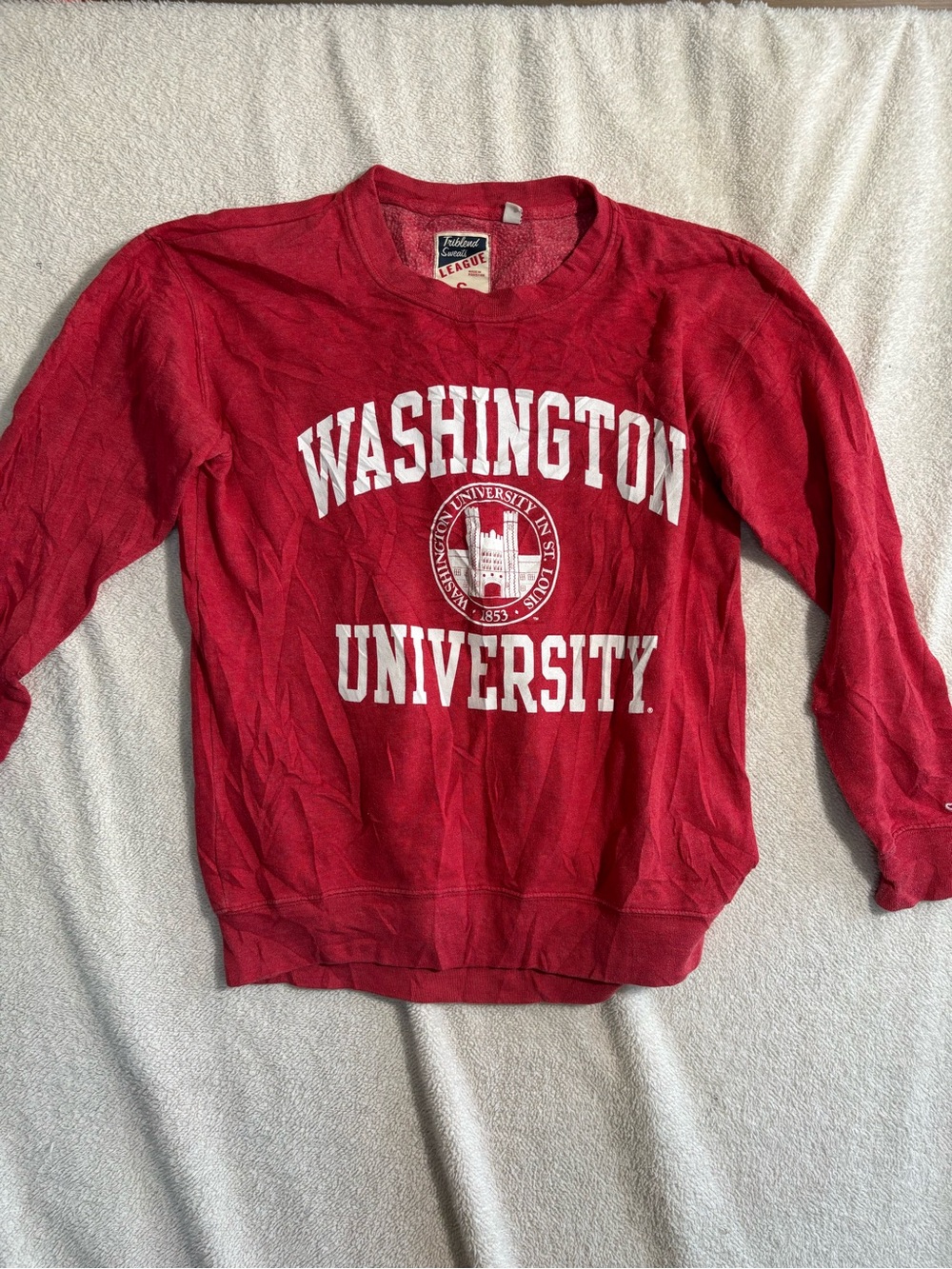 League Red Washington University Crewneck Sweatshirt with White Lettering